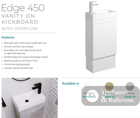 Fienza Edge 45Rsk-Of Scandi Oak 450Mm Vanity With Kickboard Overflow - Special Order Units