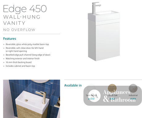 Fienza Edge 45Rx Industrial Wall Hung 450Mm Vanity No Overflow - Special Order Units