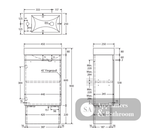 Fienza Edge 45RWAK Walnut 450mm Vanity with Kickboard No Overflow - Vanity Units