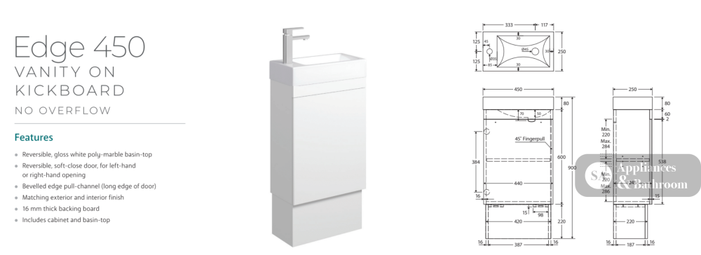 Fienza Edge 45Rsk Scandi Oak 450Mm Vanity With Kickboard No Overflow - Special Order Units
