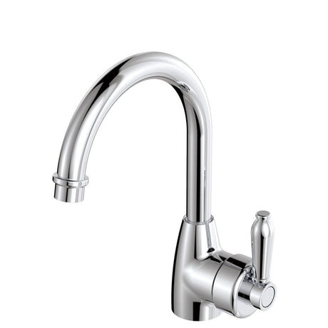 Fienza Eleanor 202104Cc Chrome Gooseneck Mixer With White Handle Basin Mixers