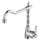 Fienza Eleanor 202105-LF Shepherds Crook Chrome Sink Mixer with White Ceramic Handle - Kitchen Mixer Taps