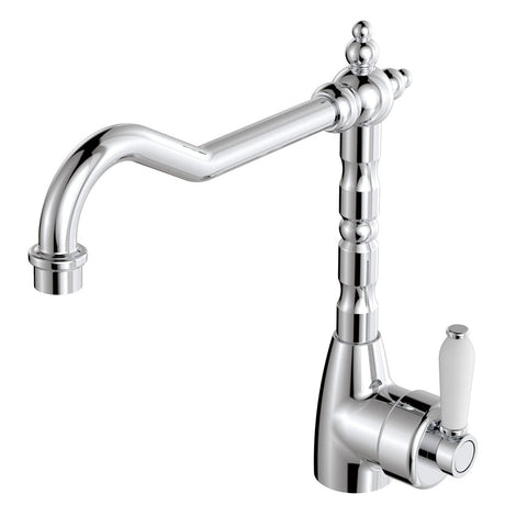 Fienza Eleanor 202105-LF Shepherds Crook Chrome Sink Mixer with White Ceramic Handle - Kitchen Mixer Taps