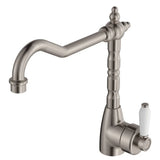 Fienza Eleanor 202105BN-LF Shepherds Crook Brushed Nickel Sink Mixer with White Ceramic Handle - Kitchen Mixer Taps