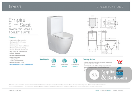 Fienza Empire Back-to-Wall Suite - Slim Seat - Back to Wall Suites