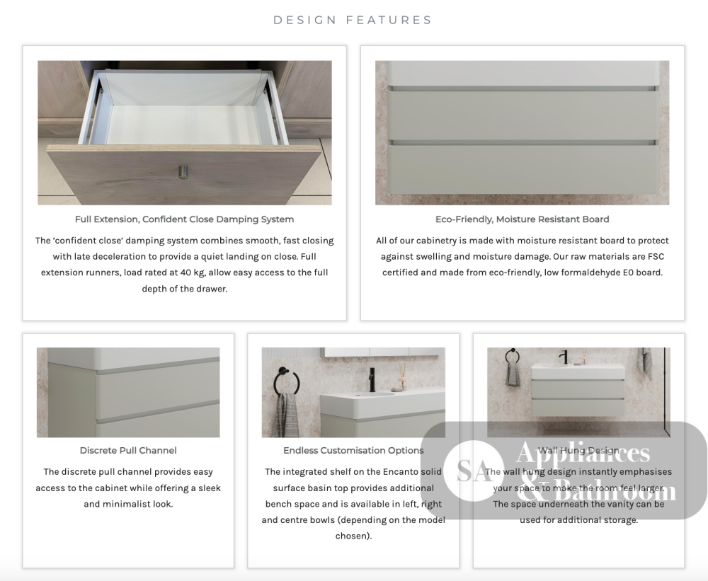Fienza EN120WL Australian Made Encanto 1200 Left Bowl Wall Hung Vanity Stone Grey Matt - Vanity Units