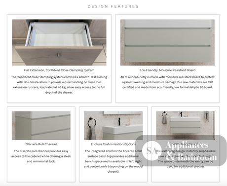Fienza EN47WR Australian Made Encanto 470 Wall Hung Vantiy Stone Grey Matt - Vanity Units