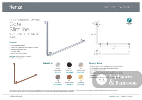 Fienza FC8357RUB 90° Care Slimline Right-Hand Grab Rail Urban Brass - Grab Rail