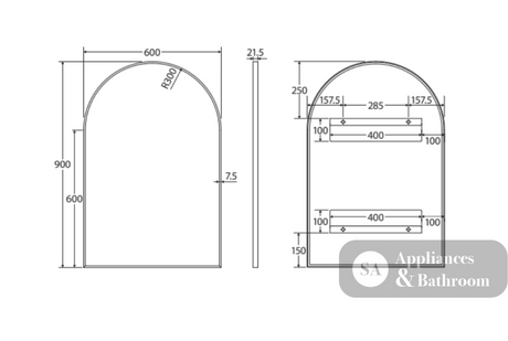 Fienza FMA6090B Arch Matte Black Framed Mirror 600 x 900mm - Mirrors