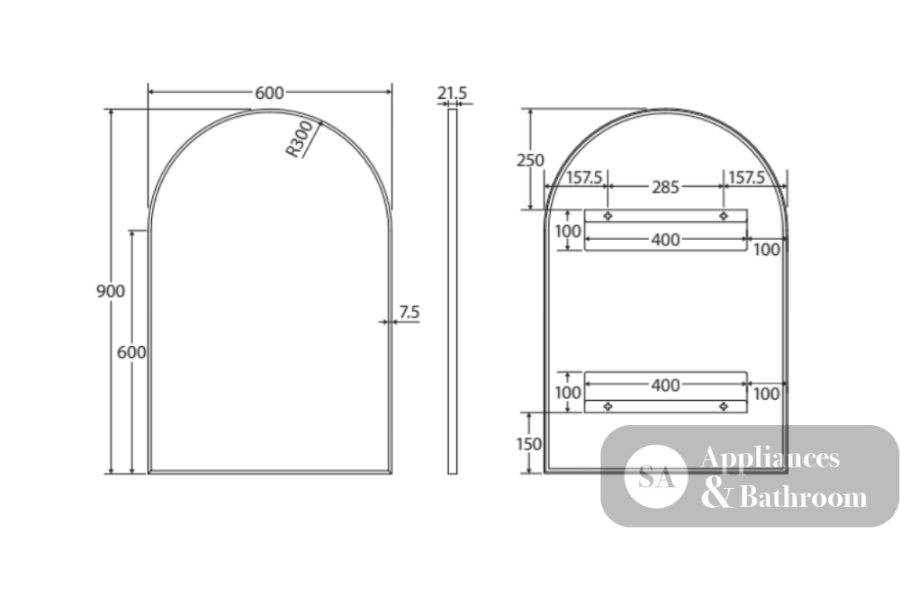 Fienza FMA6090UB Arch Urban Brass Framed Mirror 600 x 900mm - Mirrors