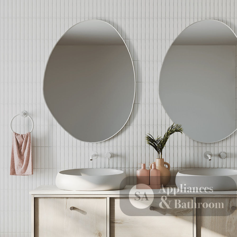 Fienza FMPA7092W Pebble Matte White Asymmetrical Framed Mirror 700 x 920mm - Mirrors