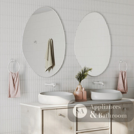 Fienza FMPA7092W Pebble Matte White Asymmetrical Framed Mirror 700 x 920mm - Mirrors