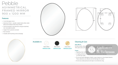 Fienza FMPA90120B Pebble Matte Black Asymmetrical Framed Mirror 900 x 1200mm - Mirrors