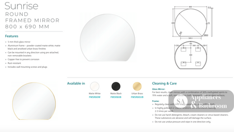 Fienza FMSR80W Sunrise Matte White Round Framed Mirror 800 x 690 - Mirrors