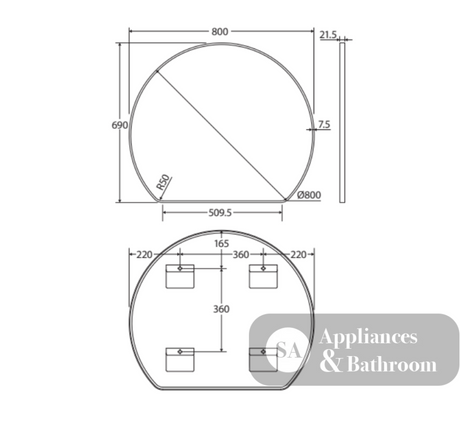 Fienza FMSR80W Sunrise Matte White Round Framed Mirror 800 x 690 - Mirrors