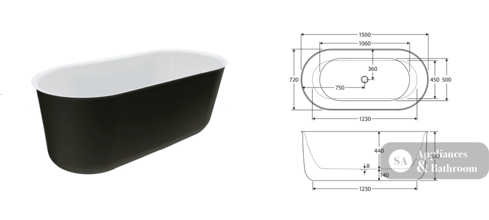 Fienza FR72-1500 Windsor Freestanding Acrylic Bath 1500mm Gloss White - Freestanding Bath