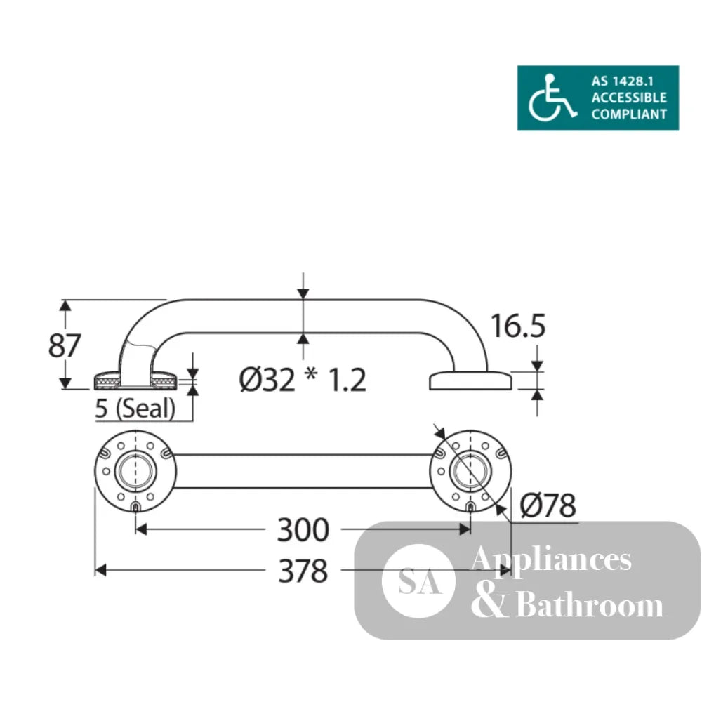 Fienza GRAB30 Stainless Steel Care Accessible 300mm Grab Rail - Grab Rail