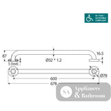 Fienza GRAB60 Stainless Steel Care Accessible 600mm Grab Rail - Grab Rail