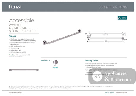Fienza GRAB90 Accessible Care 900mm Grab Rail Stainless Steel - Grab Rail