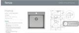 Fienza HANA 42L Square Laundry Sink with Overflow 68502-OF - Laundry Insert Sinks