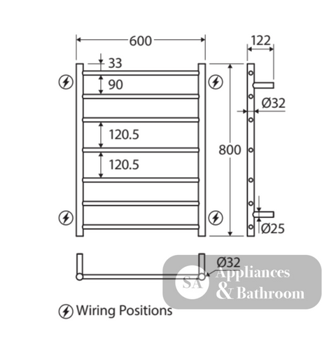 Fienza Isabella 8276080 Heated Towel Rail 600 x 800mm Chrome - Bathroom Accessories