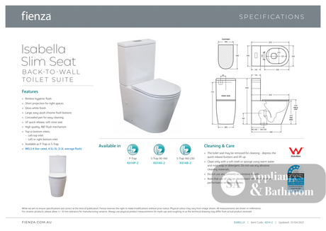 Fienza Isabella Back-to-Wall Suite Slim Seat - Gloss White - Back to Wall Suites