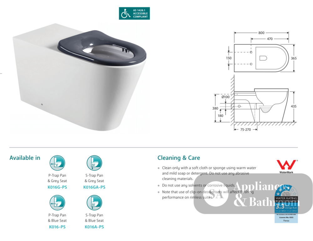 Fienza Isabella Care Back-to-Wall Toilet Suite - Grey Seat - Wall Faced Suite