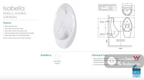 Fienza Isabella K3040Z Single Stall Urinal Kit with Zip® FlushMaster® - Urinals