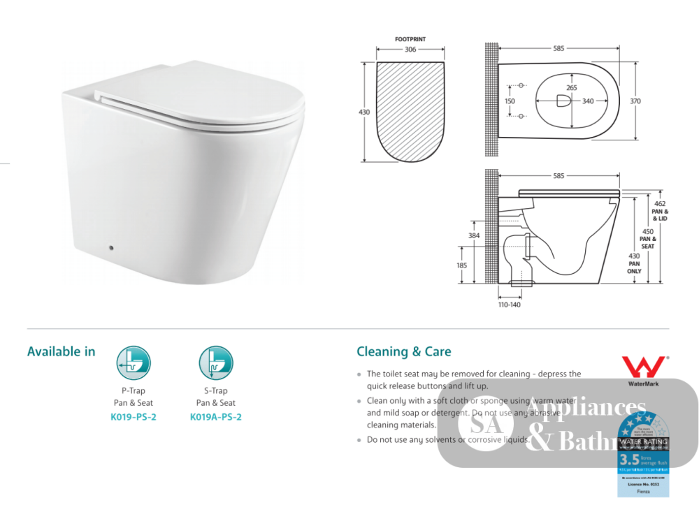 Fienza Isabella Wall-Faced Suite - Slim Seat Gloss White - Wall Faced Suite
