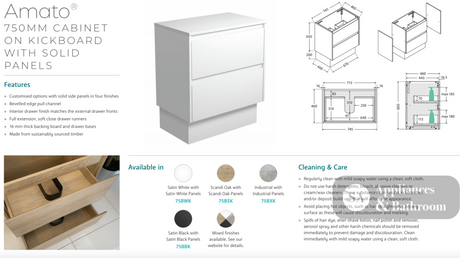 Fienza JOL75BSK Joli 750mm Scandi Oak Vanity On Kickboard 1 Taphole - Vanity Units