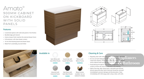 Fienza JOL90BSK Joli 900mm Scandi Oak Vanity On Kickboard 1 Taphole - Vanity Units