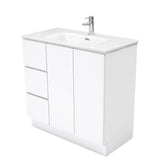 Fienza JOL90CL 900mm Joli Fingerpull Bathroom Vanity on Kickboard Left Drawers Gloss White - Vanity Units