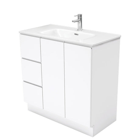 Fienza JOL90CL 900mm Joli Fingerpull Bathroom Vanity on Kickboard Left Drawers Gloss White - Vanity Units