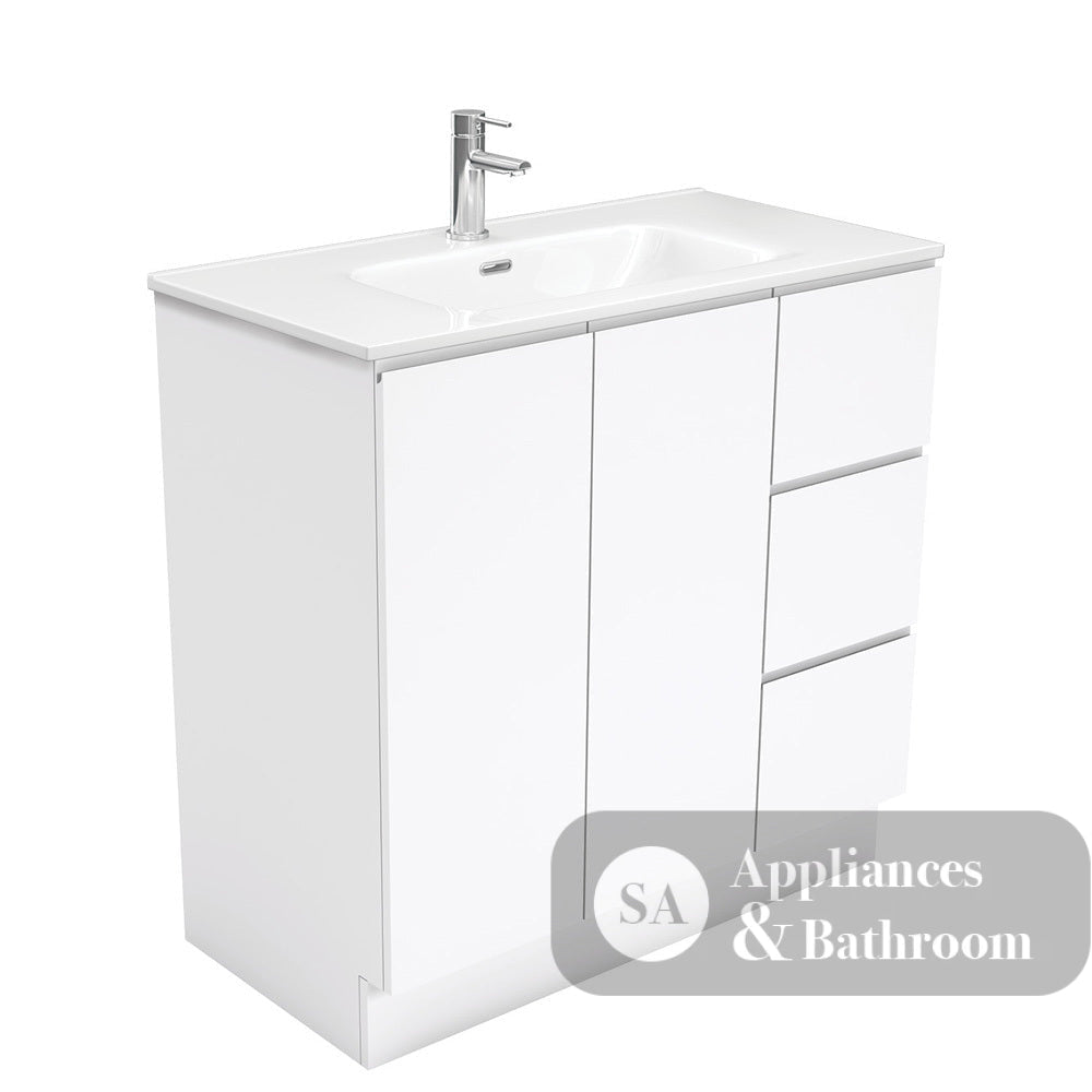 Fienza JOL90CL 900mm Joli Fingerpull Bathroom Vanity on Kickboard Left Drawers Gloss White - Vanity Units