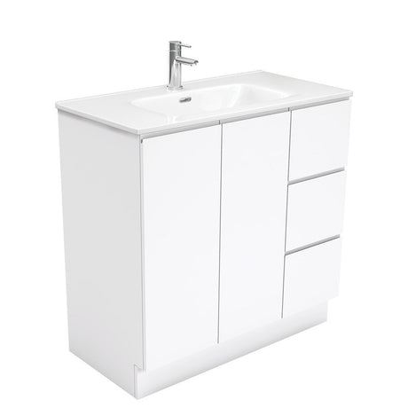 Fienza JOL90CR 900mm Joli Fingerpull Bathroom Vanity on Kickboard Right Drawers Gloss White - Vanity Units
