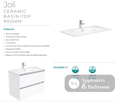 Fienza JOL90RW Joli Alina White 900 Wall-Hung Vanity - Vanity Units