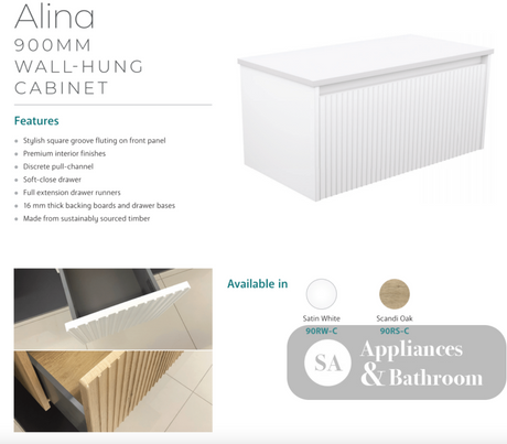 Fienza JOL90RW Joli Alina White 900 Wall-Hung Vanity - Vanity Units