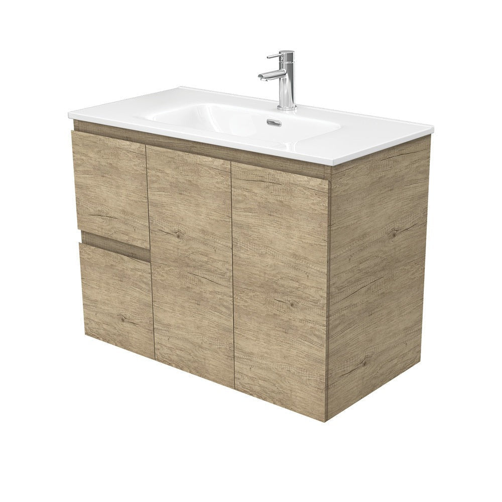Fienza JOL90SL 900mm Joli Fingerpull Wall-Hung Vanity Left Drawers Scandi Oak - Vanity Units