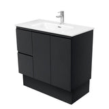 Fienza JOL90ZBKL 900mm Joli Fingerpull Vanity on Kickboard Left Drawers Satin Black - Vanity Units