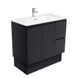 Fienza JOL90ZBKR 900mm Joli Fingerpull Vanity on Kickboard Right Drawers Satin Black - Vanity Units