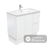 Fienza JOL90ZKL Joli 900mm Fingerpull Vanity on Kickboard Left Drawers Satin White - Vanity Units