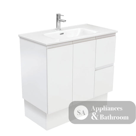 Fienza JOL90ZKL Joli 900mm Fingerpull Vanity on Kickboard Left Drawers Satin White - Vanity Units