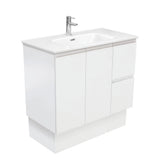 Fienza JOL90ZKR Joli 900mm Fingerpull Vanity on Kickboard Right Drawers Satin White - Vanity Units