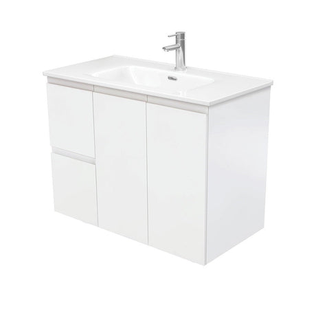 Fienza JOL90ZL Joli 900mm Fingerpull Wall-Hung Vanity Left Drawers Satin White - Vanity Units