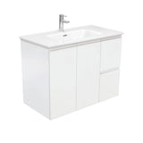 Fienza JOL90ZR Joli 900mm Fingerpull Wall-Hung Vanity Right Drawers Satin White - Vanity Units