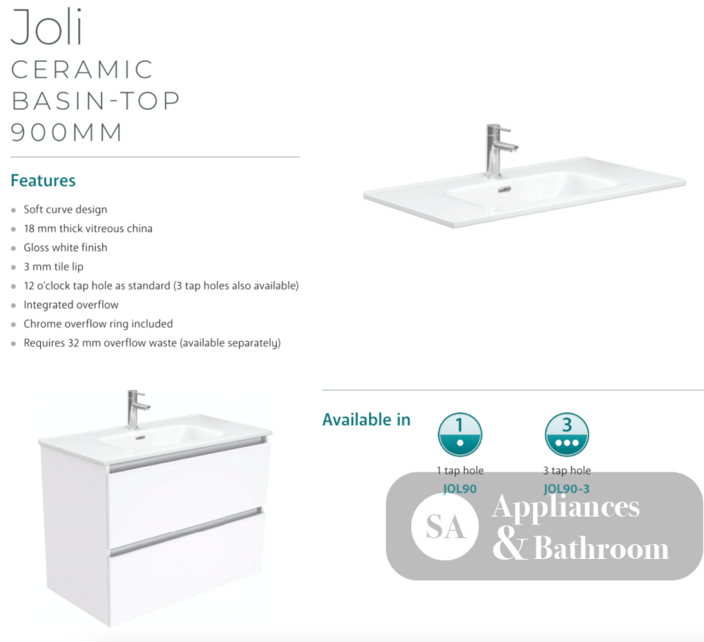 Fienza Joli Jol90T Hampton 900Mm White Wall Hung Vanity Unit - Special Order Units
