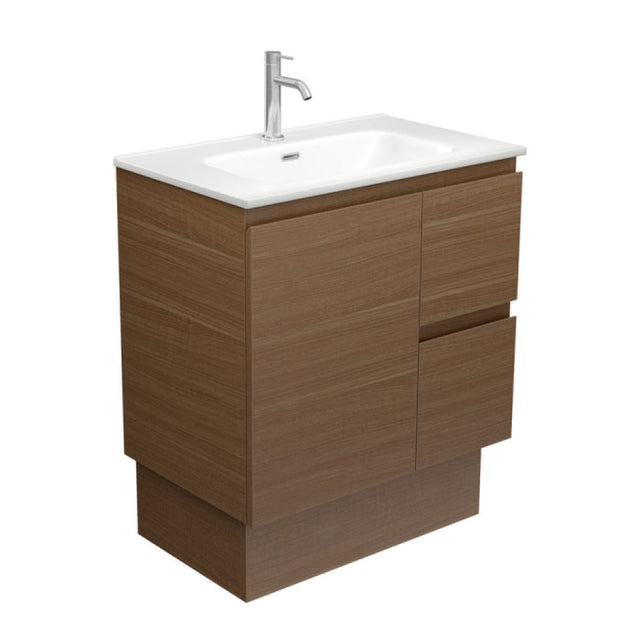 Fienza JOLM75WAKL Joli Matte Edge Walnut 750 Vanity on Kickboard Left Drawers