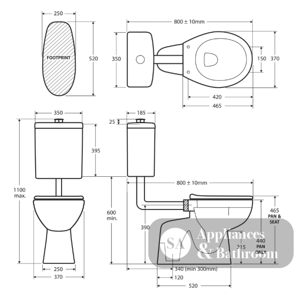 Fienza K001DG Stella Care Adjustable Link Toilet Suite K001DG Seat Large Flush Button - Adjustable Link Toilet