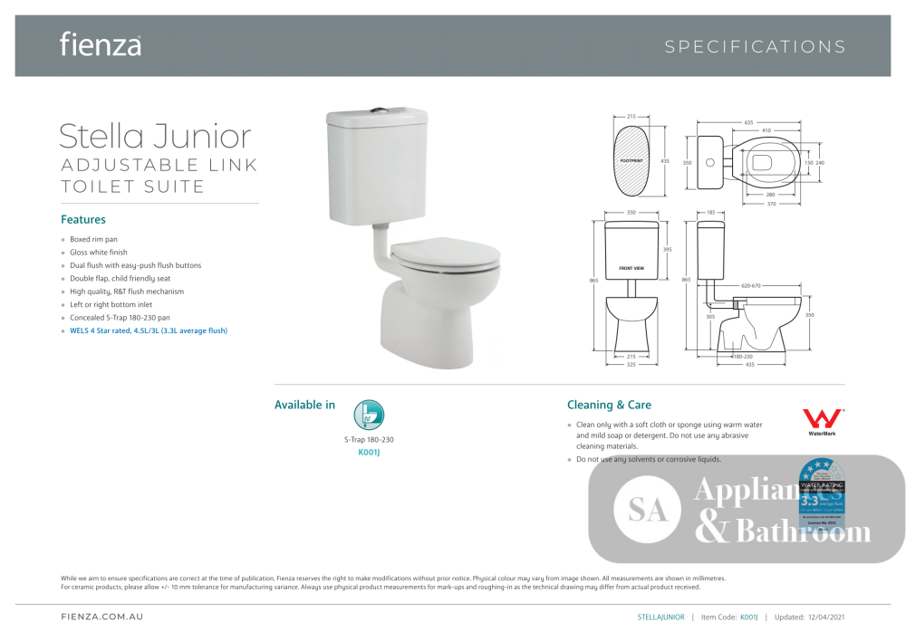 Fienza K001J Stella Junior Adjustable Link Suite - Adjustable Link Suite
