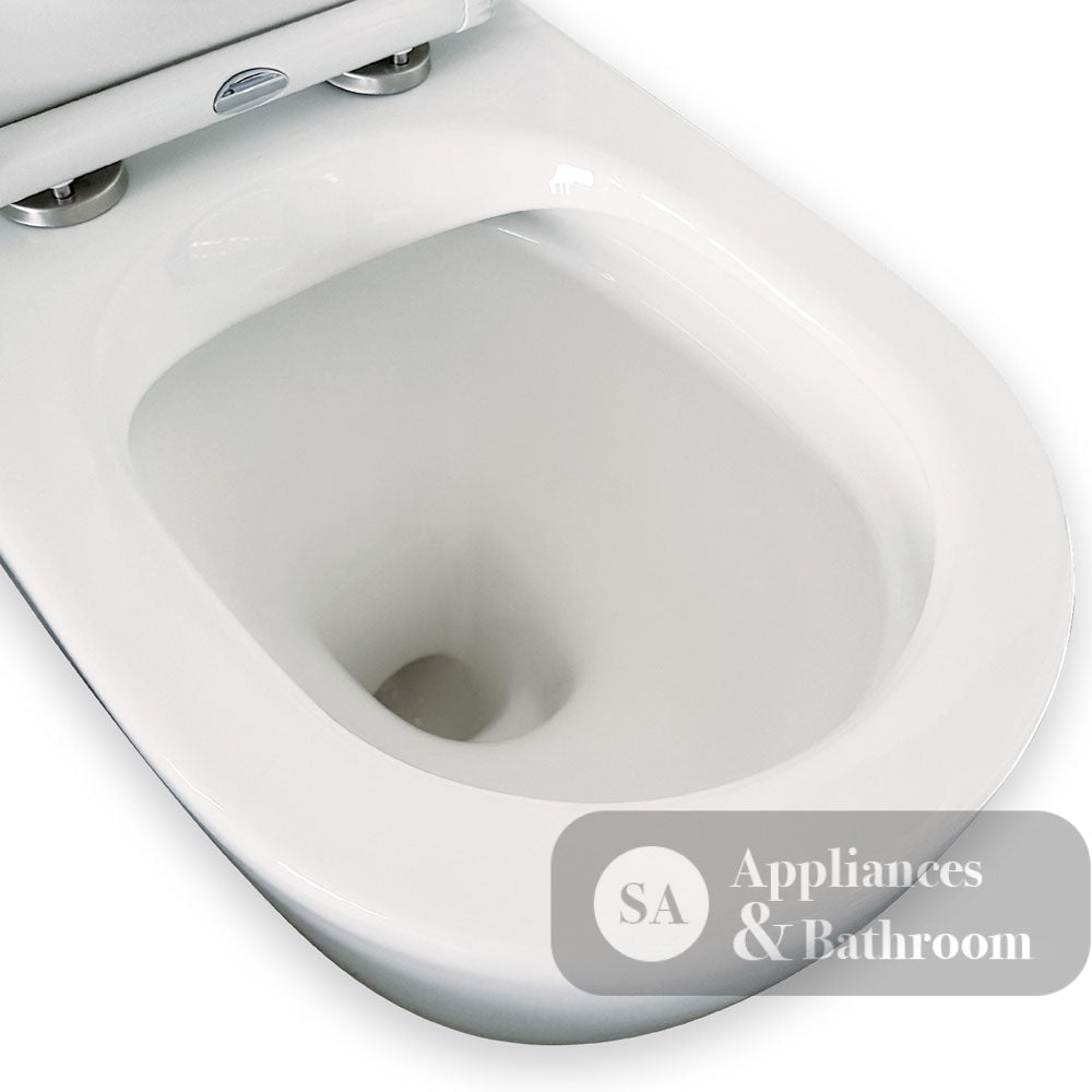 Fienza K002B-2 Koko Rimless Thin Seat S-Trap 160-230mm Back to Wall Toilet White - Chrome Buttons - Toilet Suites